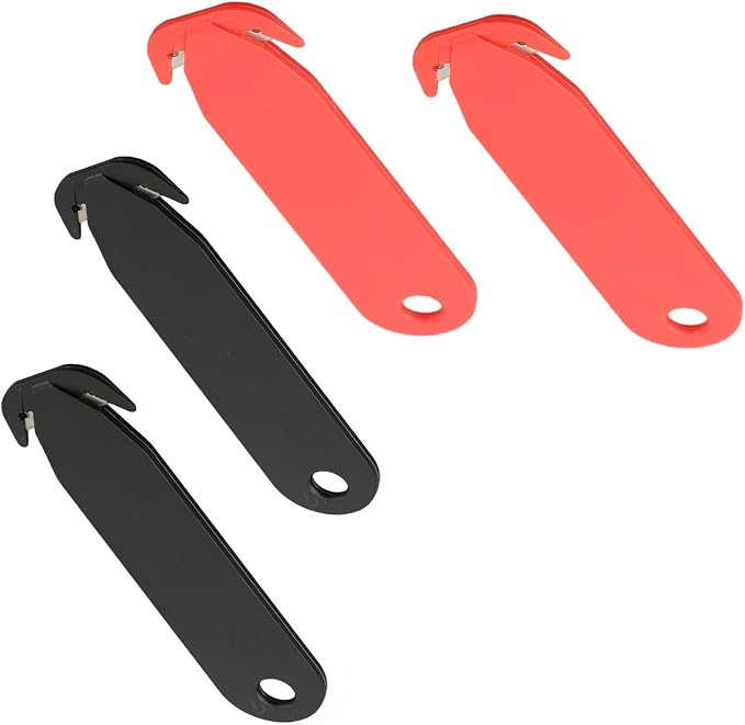 Double-Edged Safety Box Cutter for multi Tool with Stainless Steel Blade and Plastic Handle for Office Home Warehouse Dorm Room Package Opening Red Black 4 Pack Utility (black and white)