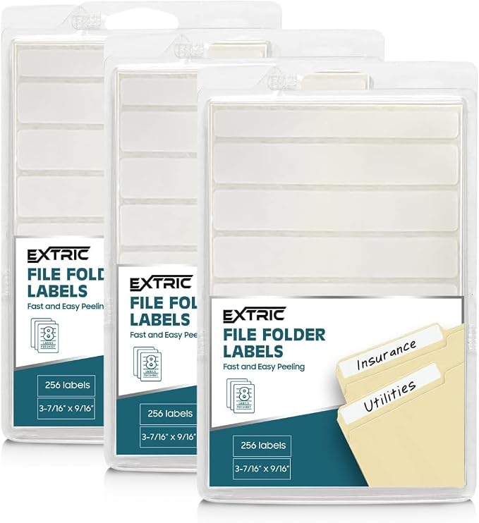 File Folder Labels 3 Packs File Labels White Stickers a Total of 768 File Labels for File Folders