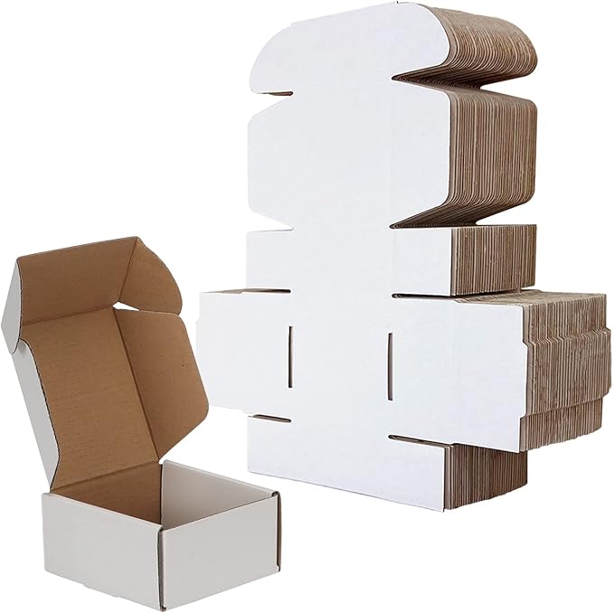 RLAVBL 4x4x2 Shipping Boxes Set of 50, White Small Corrugated Cardboard Box, Mailer Box