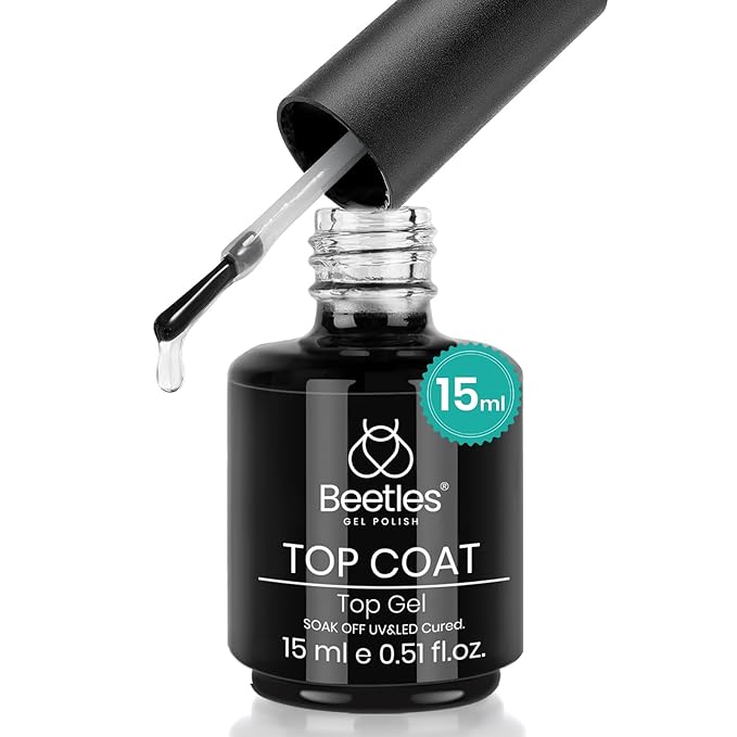 beetles Gel Polish No Wipe Gel Top Coat - Clear Color Top Coat Gel Nail Polish Shine Finish and Long Lasting, Soak Off Nail Lamp, 15ml Spring Nails Gifts for Women