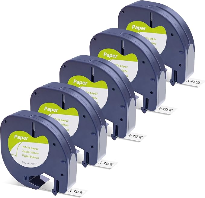 FOXLINE Compatible with Dymo Letratag Refills 91330 Label Tape, Replacement for Dymo Label Maker Refills, for Letra Tag 100H 100T 200B QX50 Printer, Black on White, 12mm x 4m(1/2" x 13'), 5 Pack