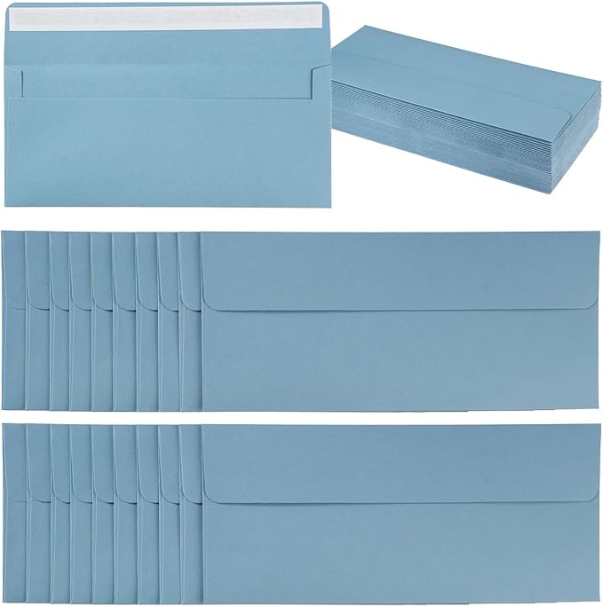 100 Pack Colored #10 Business Envelopes, 4.13 x 9.49 Inches, Dusty-Blue | Self Seal, Standard Envelopes, For Office Checks, Business Letter Mailing, Greeting Card