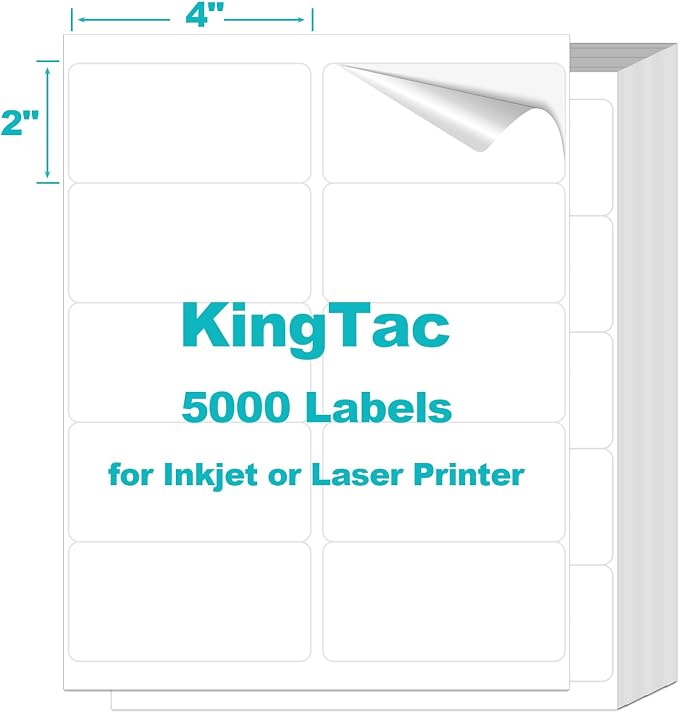 (10 Up 5,000 Pcs) 2"x4" Shipping Address Labels for Laser & Inkjet Printers,500 Sheets Permanent Adhesive 10 per Page Shipping Labels, 1/10 Page Stickers, 10 Labels per Sheet