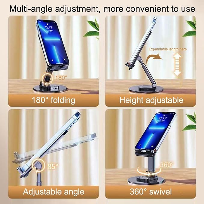 Cell Phone Stand 2 Pack,Angle Height Adjustable Cell Phone Holder for Desk,Foldable Desktop Phone Holder Cradle Dock with Silicon Pad Compatible with All Mobile Phones (Black + White)