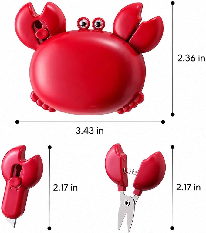 Crab Fridge Magnet 4-in-1 Bottle Opener, Box Cutter & Scissors | Compact Plastic and Stainless Steel Multi Tool for Opening Packages, Cutting Paper, Kitchen, Office, Dorm and Travel