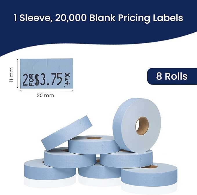 Perco Blue Pricing Labels for Monarch 1131 Price Gun - 1 Sleeve, 8 Rolls, 20,000 Price Marking Labels - with Ink Roll Included