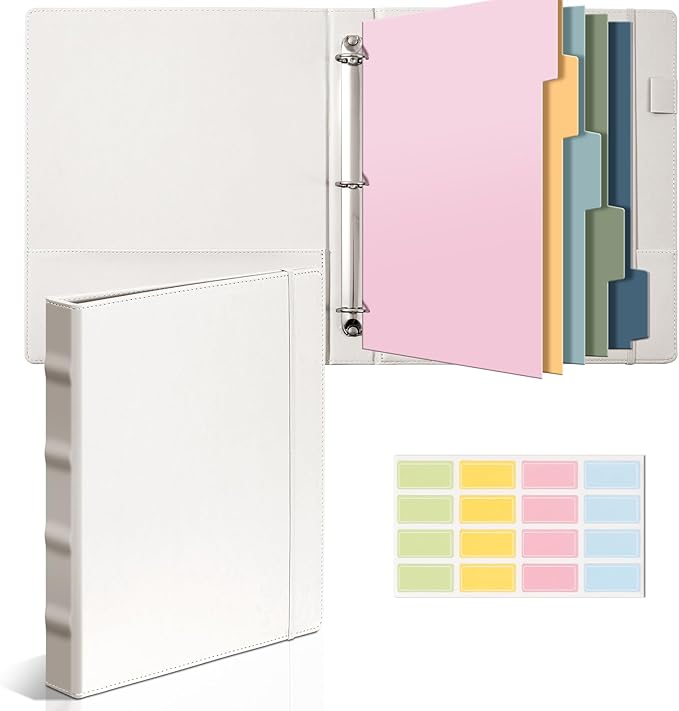 Hardcover 3 Ring 1 inch PU Leather Professional Binder Organizer with Dividers Suitable for 8.5 x 11 Letter Size Paper Cute Loose Leaf Binder with Pocket for School Work