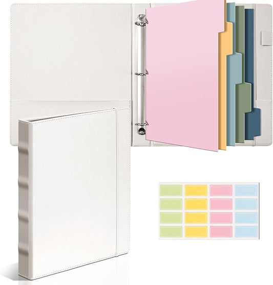 Hardcover 3 Ring 1 inch PU Leather Professional Binder Organizer with Dividers Suitable for 8.5 x 11 Letter Size Paper Cute Loose Leaf Binder with Pocket for School Work
