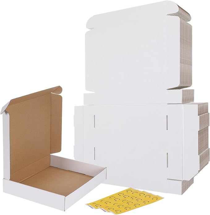 RLAVBL 12x10x2 Shipping Boxes Set of 25, White Corrugated Cardboard Box for Packing, Mailing, Business