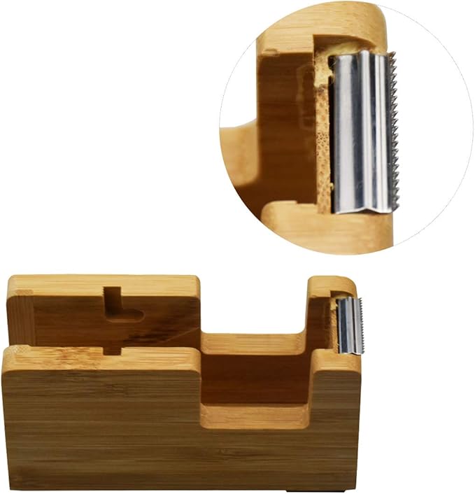 Enyuwlcm Bamboo Desk Tape Dispenser Natural Tape Dispenser with Open End Made of 100% Bamboo 1 Pack