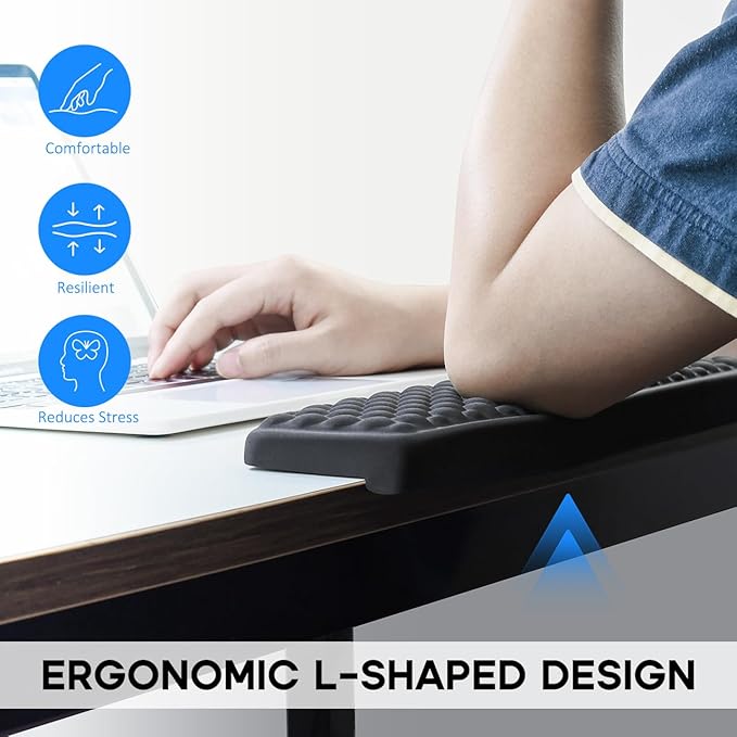 JIKIOU L-Shaped Desk Elbow Pad for Desk, Memory Foam Elbow Support Padding with Non-Slip, 2 Pack Ergonomic Desk Edge Cushion, Wrist Comfort Support for Office Home Black