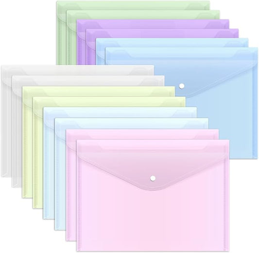 EOOUT 14pcs Plastic Envelopes, Plastic Folders for Documents, Poly Folders with Snap Closure, A4 Size, Letter Size, for School and Office Supplies