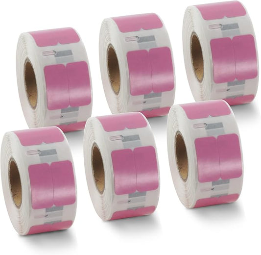 BETCKEY Colored Labels Compatible with Dymo 30333 (1/2" x 1") Extra Small Labels (2-up), Compatible for Dymo LabelWriter Thermal 450, 4XL & Zebra Desktop Printers [6 Rolls, Pink]