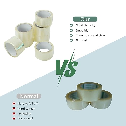 36 Rolls Thin Heavy Duty Carton Sealing Clear Packing Tape 2 Inch x 55 Yards 3" Core 2 Mil Thick, Strong Pressure-Sensitive Adhesive Packaging Tape for Storage Moving Mailing Box Shipping