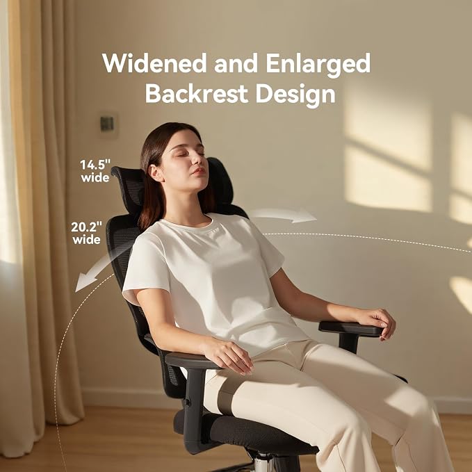 SIHOO M56 Ergonomic Office Chair, Dual Backrest, Adaptive Lumbar Support | 3D Coordinated Armrests, 4-Level Backrest Height, 110°–130° Recline, Weight-Sensing Tilt, Dark Black