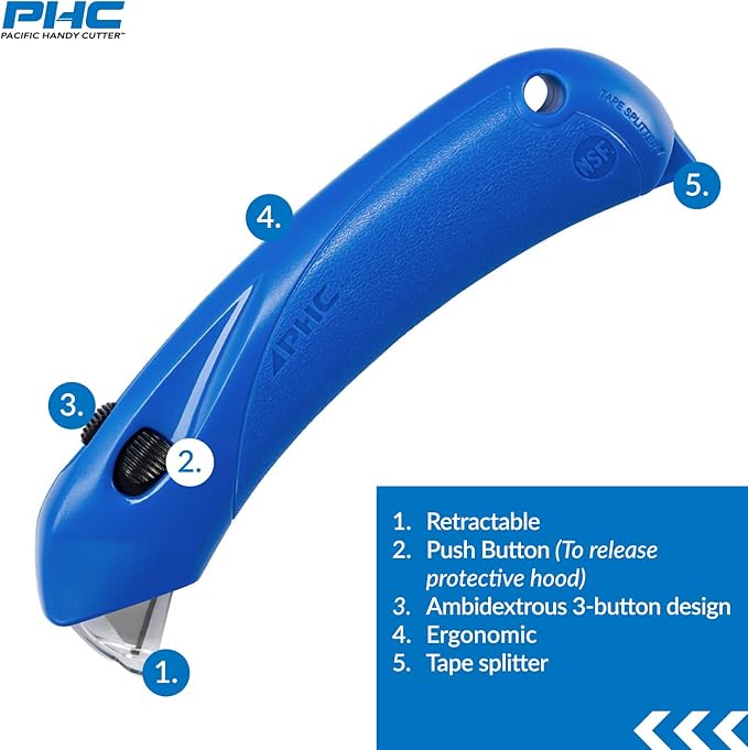 Pacific Handy Cutter RSC-432 Restaurant Safety Cutter with Auto-Locking Safety Hood, Disposable, Food-Safe NSF Certified Safety Box Cutter (Pack of 2)