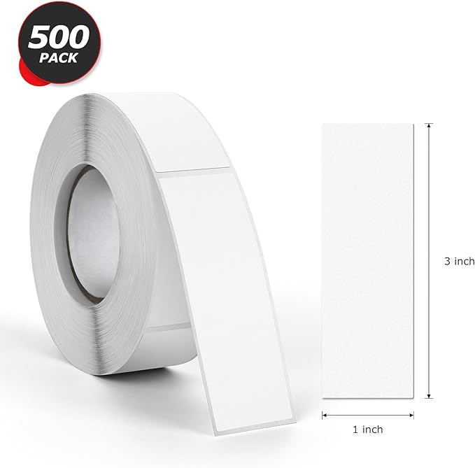 White Rectangle Stickers 3 x 1 Inch Color Coding Labels Vinyl Roll Self-Adhesive Waterproof Removable 500 PCS