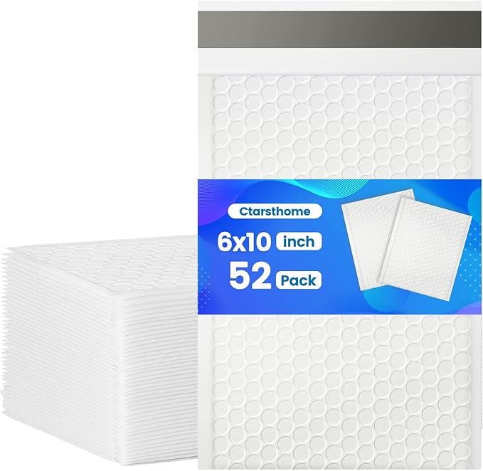 52 Pack Bubble Mailers 6x10inch Padded Envelopes Thin Mailing Envelopes Waterproof Bubble Opaque Padded Mailers Self Seal Adhesive Shipping Bags for Mailing Jewelry Makeup Small Business