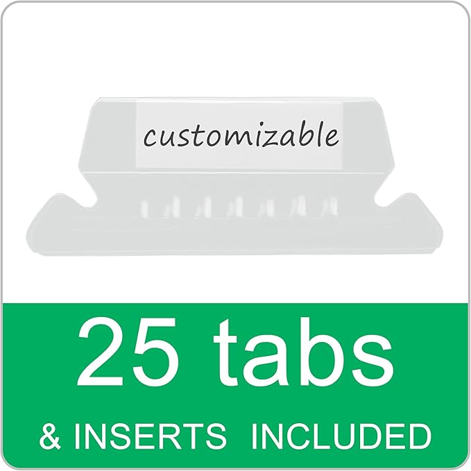Black Hanging File Folders,Letter Size 8.5x11 Inch,25 Pack Hanging Folders for Filing Cabinet,Reinforced Rods for Smooth Gliding,1/5 Adjustable Tabs & Inserts,Ideal for Home,Office & School