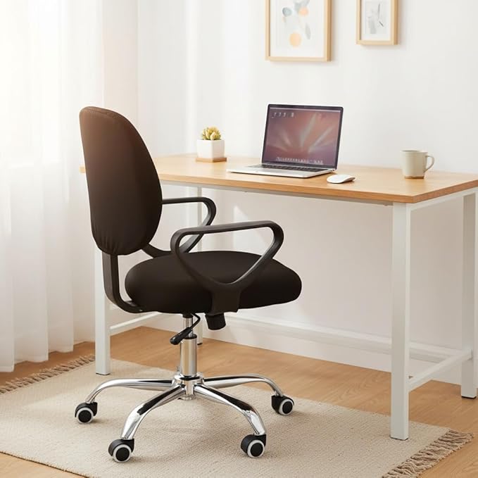 MIFXIN Computer Office Chair Cover Stretch Slipcover 2 Piece Soft Elastic Non-Slip Desk Chair Seat Covers Protector, Only Cover, NO Chair (Black)