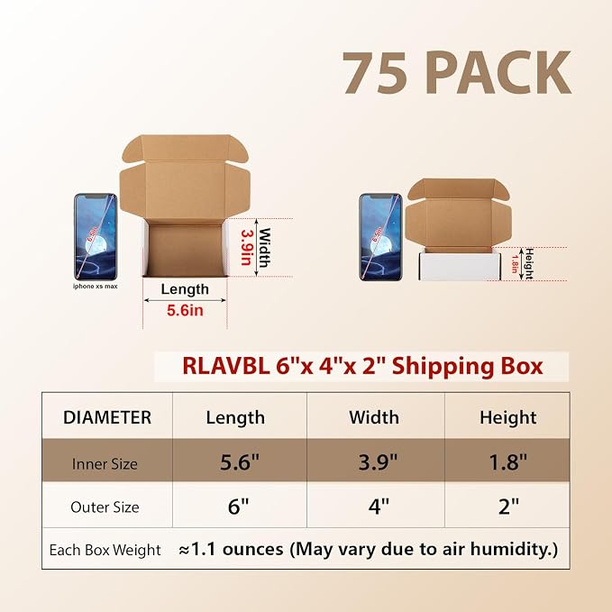 RLAVBL 75 Pack 6x4x2 Small Shipping Boxes, White Corrugated Cardboard Mailer Box for Packing, Mailing, Business