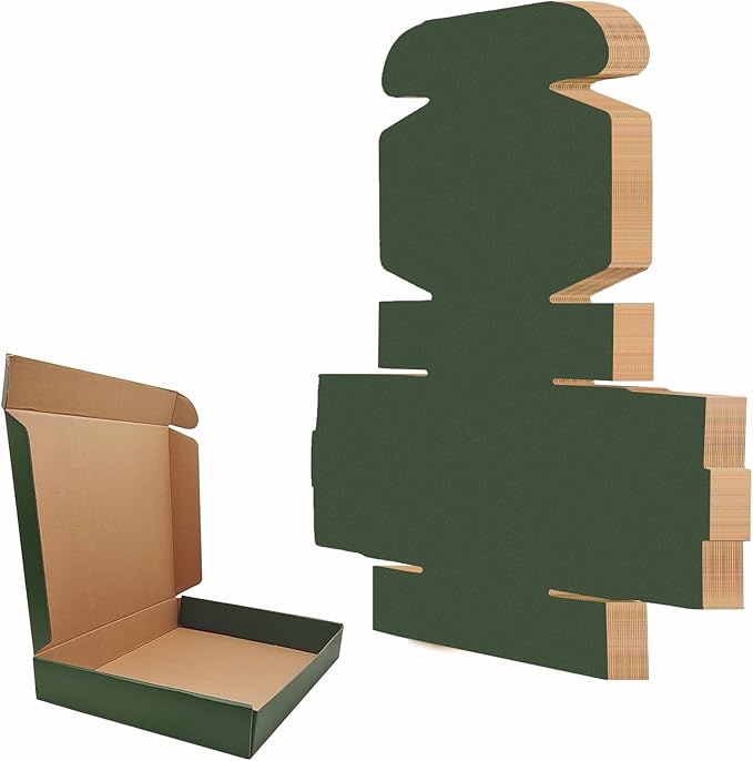 25 Pack Corrugated Packaging Box Mailers Shipping, Green Recyclable Cardboard Small Gift Mailer Boxes for Shipping Packaging Craft Gifts Giving Products, Green (9 x 6 x 2 Inch)