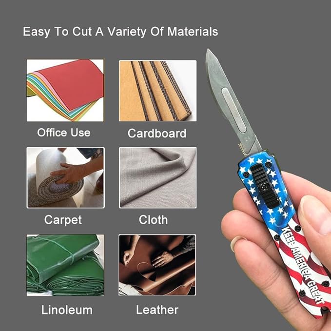 EDC Automatic Scalpel Knife, Mini Automatic Utility Knife, Auto Box Cutter Retractable, Push Button Razor Knives with 10PCS #24 Blades (Blue)