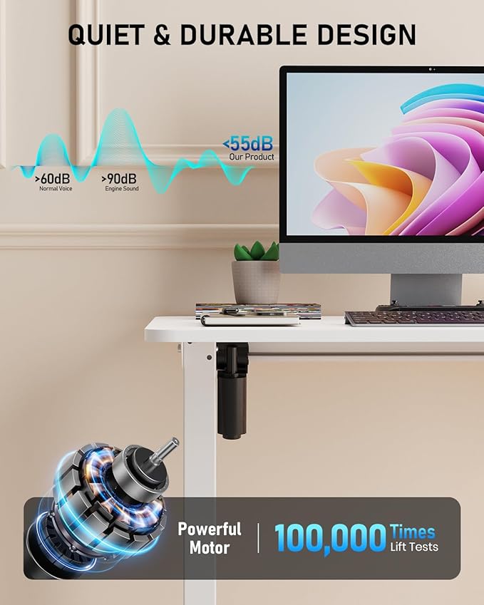 Standing Desk, Large Height Adjustable Electric Stand up Desk, 63 x 24 Inches Sit Stand Home Office Desk, with Splice Board, White Frame/White Top