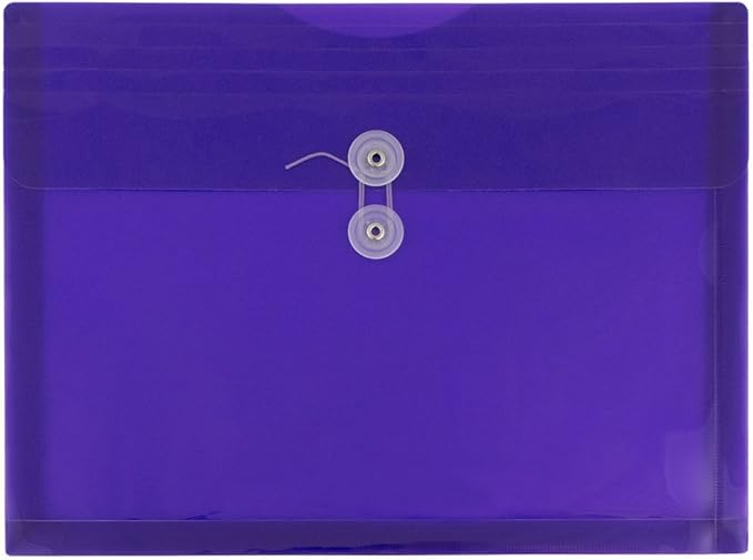JAM PAPER Plastic Envelopes with Button & String Tie Closure - Letter Booklet - 9 3/4 x 13 - Assorted Primary Colors - 12/Pack