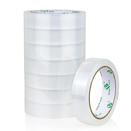 BOMEI PACK 8Rolls Clear Tape Refills for Dispenser, 1 inch x 60yds, Transparent Gift Wrap Tape 3inch Core for Home, Office