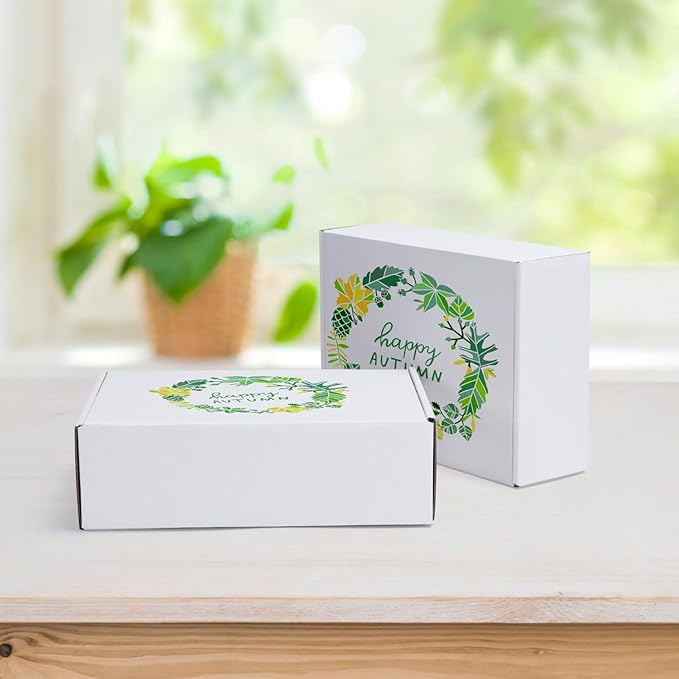 HORLIMER 10x7x3 inches Shipping Boxes Set of 25, White Corrugated Cardboard Box Literature Mailer, 25 Stickers Included