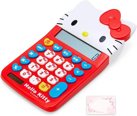 SanrioOriginal Face Shaped Calculator (Japan Import) - Includes Cherry Blossom Message Card (Kitty)