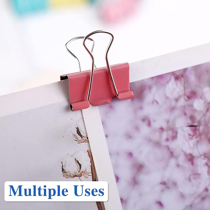 OWLKELA 100 Pcs Binder Clips, Assorted Sizes, Multicolor | Metal Paper Clamps, Paper Binder Clip, Ideal for Office, Home and School Supplies
