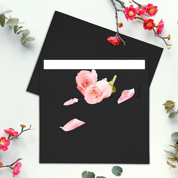 50Packs A4 Black Envelopes 4x 6 Inch Card Envelopes,Self Seal for Weddings, Greeting Cards，Mailing， Invitations, Photos, Postcards