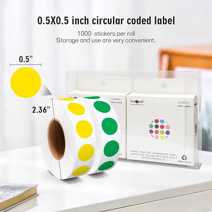 PARLAIM 1/2" Circle Dot Stickers 2 Rolls Pack 2000 Color Coded Labels for Home Commerce Business, Green + Yellow