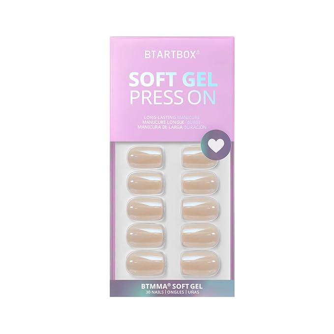 BTArtbox Press On Nails Short - Square Press On Nail, Brown Chrome Nail Tip Glue On Nails with Nail Glue, Reusable Stick On Nails in 16 Sizes - 32 Soft Gel Fake Nails Kit, Cream Soda