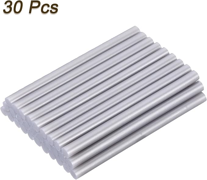 uxcell 30pcs Mini Hot Glue Gun Sticks 4-inch x 0.27-inch High Sticky Small Hot Glue Sticks for Glue Gun, Metallic Silver