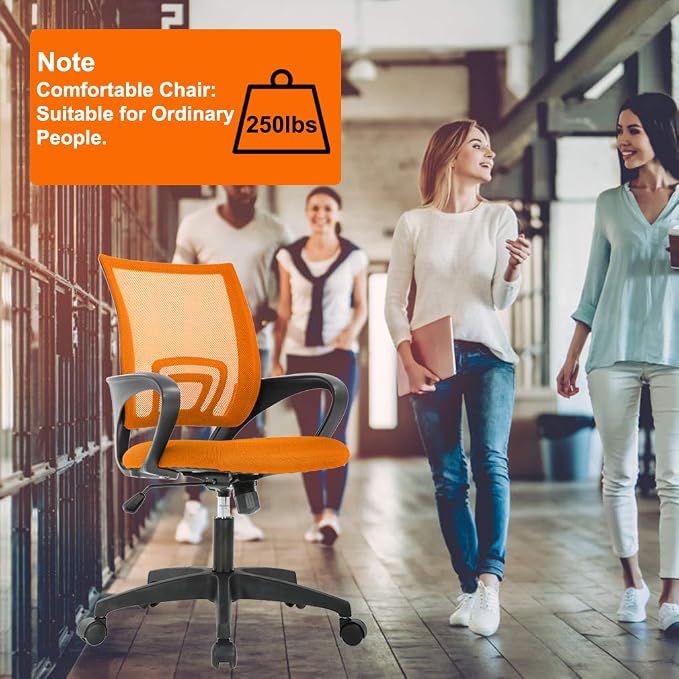BestOffice Ergonomic Office Chair | Mid-Back Swivel Desk Chair | Orange | with Lumbar Support, Adjustable Height & Breathable Backrest | Sponge Seat & Rolling Wheels | for Home, Office | Pack of 1