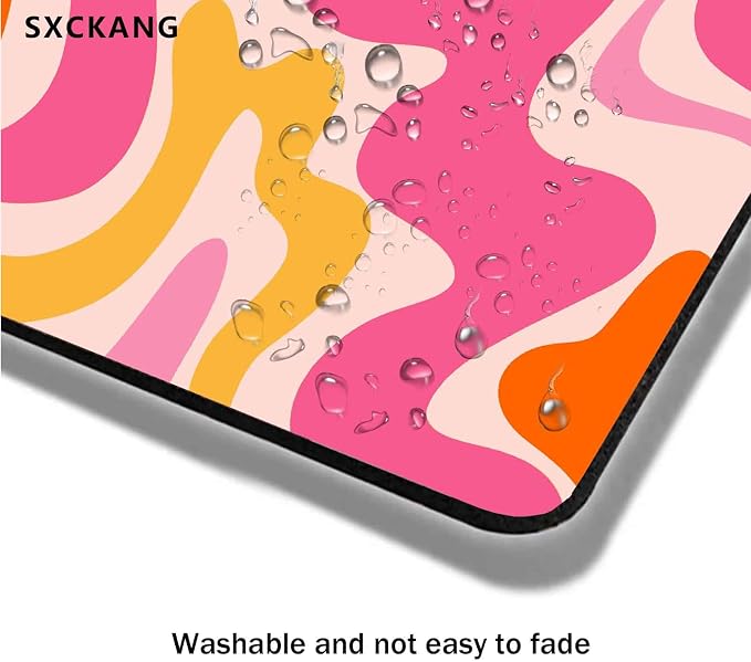 Small Mouse Pad, Rectangle Premium Texture Swirl Pattern Orange Computer Cute Mouse Pad Design, Women Mousepad Non-Slip Rubber Base for Office, Pink Abstract Wave