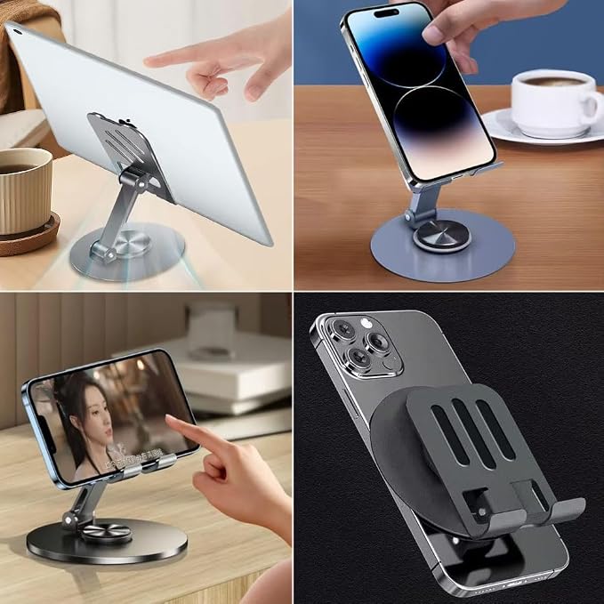 Cell Phone Stand 2 Pack,Angle Height Adjustable Cell Phone Holder for Desk,Foldable Desktop Phone Holder Cradle Dock with Silicon Pad Compatible with All Mobile Phones (Dark Gray)