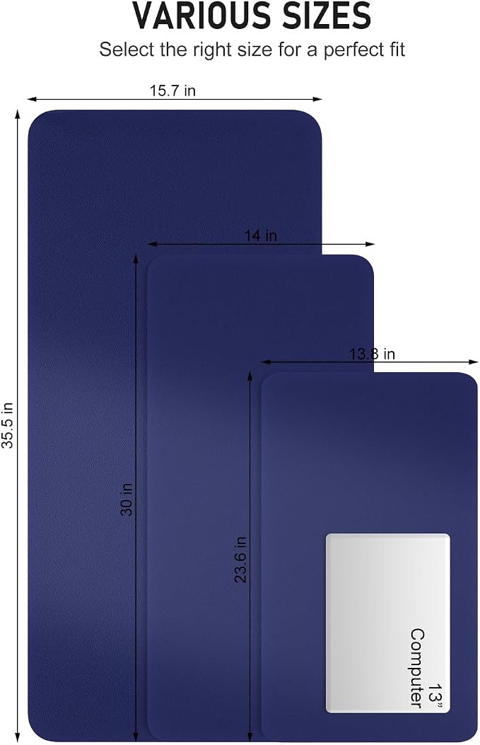 Desk Pad, 30" x 14" PU Leather Non-Slip Desk Mat Large Mouse Pad for Desktop, Waterproof Laptop Computer Writing Mat for Office, Home, Work, Gaming, Violet Blue