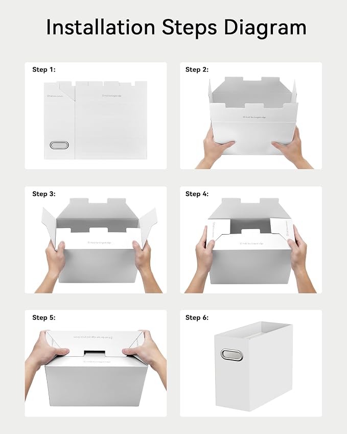Portable Collapsible Cardboard File Box with Handle for Letter-Size | 4-Pack. Stainless Steel Handle. Label Stickers Included. Fits Letter Folders (Not Included). Home, Office, School, Dorm, Tax.