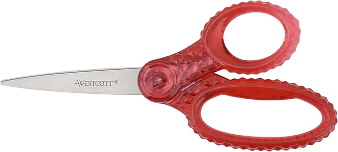 Westcott GEM Crystal-Design 7-Inch Pointed Student Scissors for Ages 12+, Classroom Essential with Comfortable Grip, Ideal for Left or Right Hand, Back to School, School Supplies, Pink