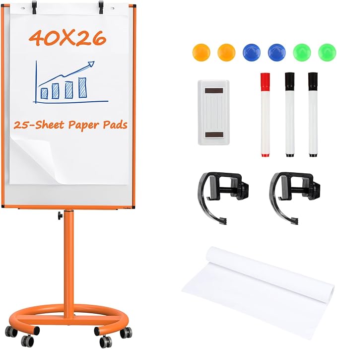Mobile Whiteboard, 40x26 Inches White Board Dry Erase Board on Wheels | Height Adjustable, Magnetic Surface, Dry Erase, With Stand, Ideal for Classroom, Office, School, Home, Homeschooling, Teacher