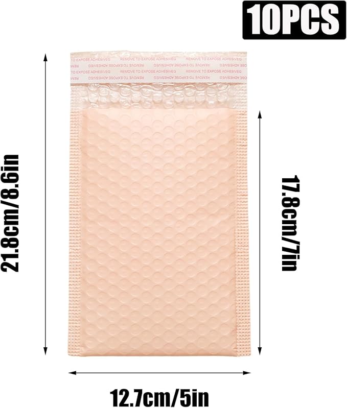 5x7 Inch Self Seal Adhesive Poly Bubble Mailers 10 Pack Light Pink Waterproof Shipping Bags for Mailing Packaging