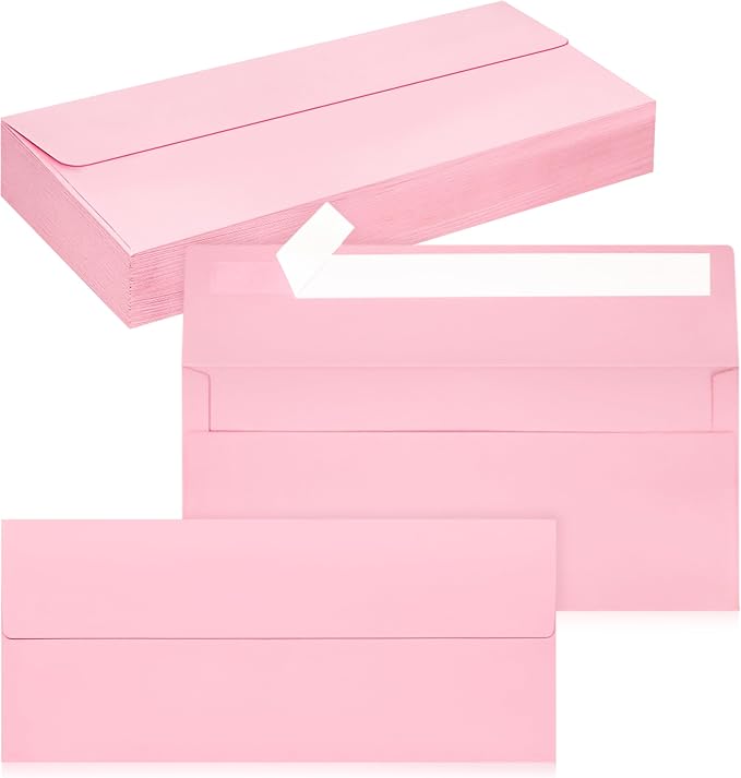 50 Pack #10 Pink Envelopes Letter Size Self Seal Business Envelopes | Security Mailing Envelopes, 4 1/8 x 9 1/2 Inches