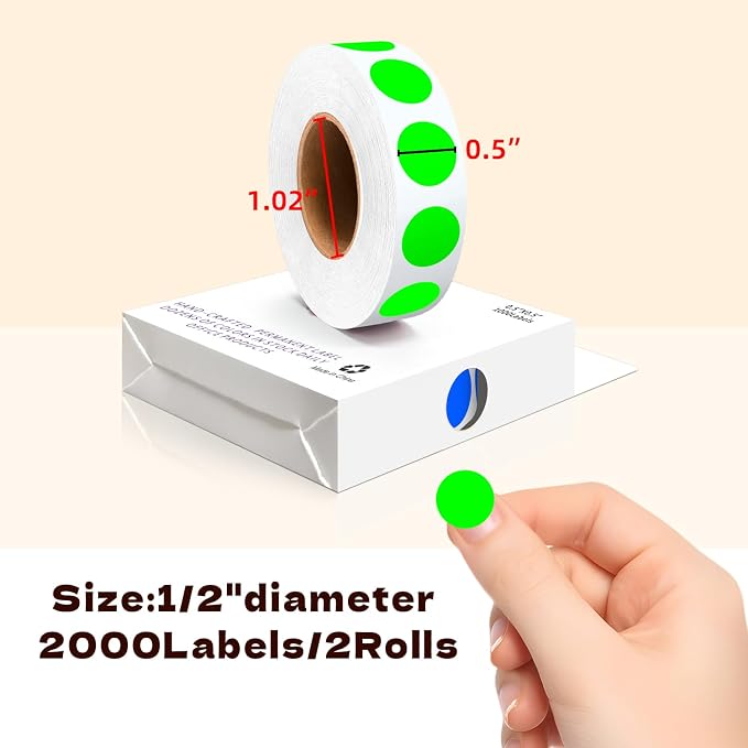 PARLAIM 1/2" Round Color-Code Dot Stickers,Adhesive 2000 Stickers Rolls dots Label Dispenser Box Green Circle Stickers Labels(Fluorescent Green+Blue)