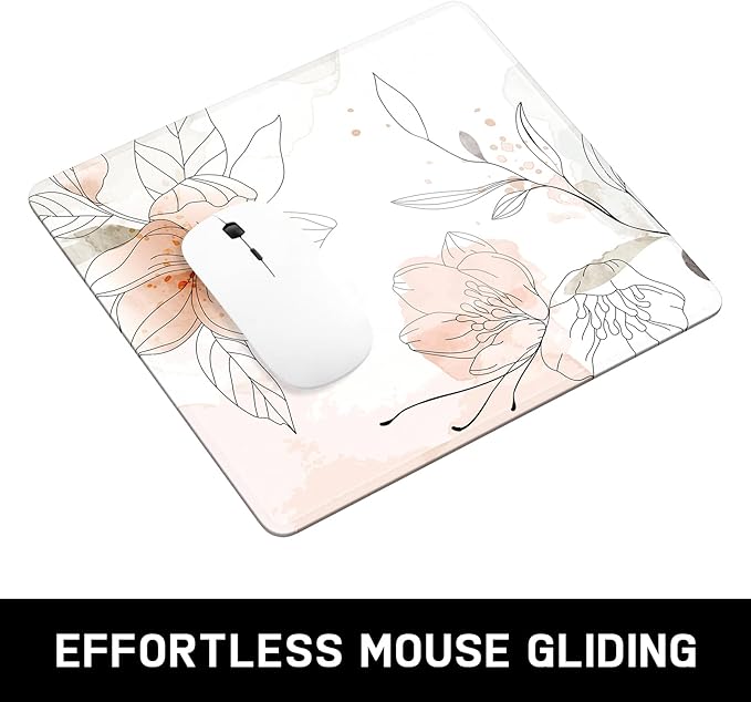 Mouse Pad, Minimalism Marble Style Computer Pad, Anti-Slip Rubber Mouse Mat with Stitched Edges for Gaming, Office, Laptop, PC, Women, 9" x 8" Thick 3 mm, Watercolor Flower