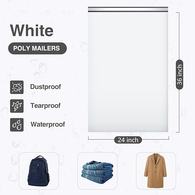 UCGOU 24x36 White Large Poly Mailers Shipping Bags 50 Pcs Waterproof Tearproof Bulk Poly Bags for Shipping Poly Mailers for Clothes Mailing Bags for Small Business