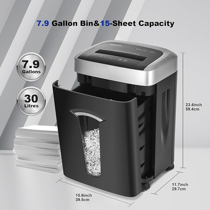 Wingwise 15 Sheets Paper Shredder Heavy Duty for Home Office | 120 Mins Runtime, P-4, Cross Cut, 7.9 gal, Shreds CDs & Credit Cards